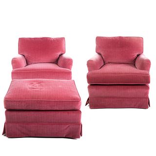 Pair of Upholstered Chairs & Ottoman