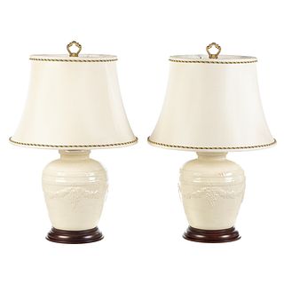 Pair of Creamware Style Ceramic Jar Lamps
