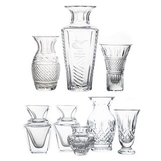 Eight Continental Clear Glass Vases