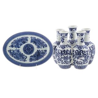 Chinese Export Small Platter & Tulip Vase
