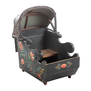 American Painted Wood Baby Carriage/Sled