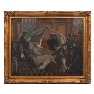 Reproducción de La muerte de Napoleón de Charles Steuben. Óleo sobre tela. Enmarcado. 79 x 99 cm