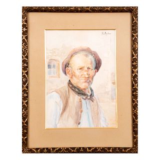F. de Mertens. Retrato de caballero. Firmada. Acuarela sobre papel. Enmarcada. 37 x 26 cm