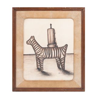 Maya. Zebra. Firmada y fechada 1978. Carbón sobre papel. Enmarcada. 44 x 36 cm.