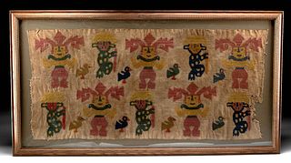 Framed Chancay Polychrome Textile Panel w/ Figures
