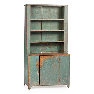 A Federal Green Painted Stepback Cupboard