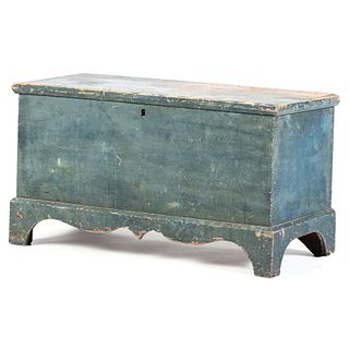 A Chippendale Carved and Blue Painted Poplar Diminutive Blanket Chest