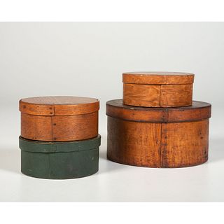 Four Signed Round Bentwood Pantry Boxes