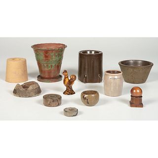 An Assortment of Stoneware and Ceramic Vessels and Kiln Furniture