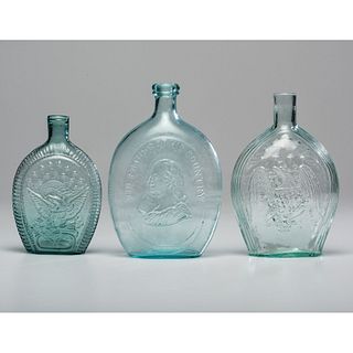 Three American Aqua Glass Flasks