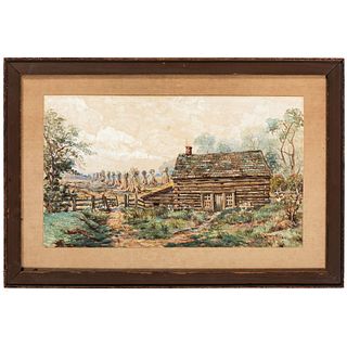 A Watercolor of a Cabin and Field