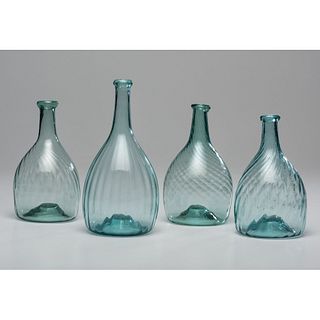 Four Midwestern Aqua Glass Club Bottles