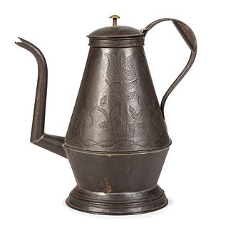 A Pennsylvania Tin Wriggle Ware Coffee Pot
