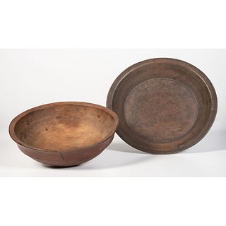 Two Turned Wood Bowls in Old Paint