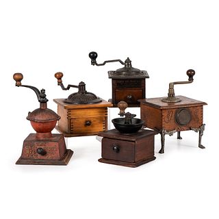Five Wooden and Iron Coffee Mills