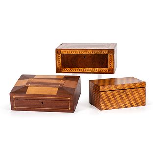 Three Parquetry Decorated Boxes