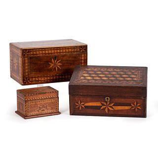 Three Parquetry and Star Inlaid Boxes