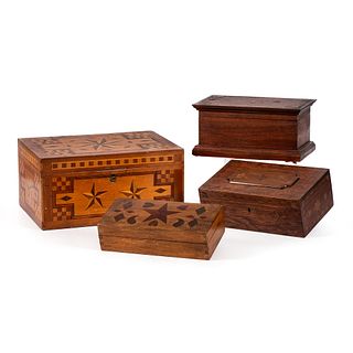 Four Star-Inlaid Wood Boxes