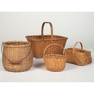 Four Split Oak Handled Baskets