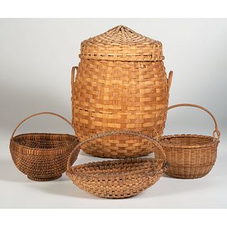 Four Woven Splint Baskets