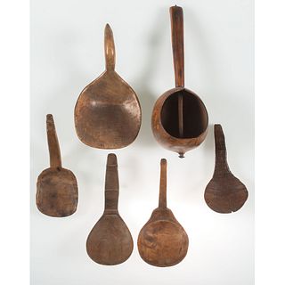 A Group of Carved maples Scoops and  Spoons