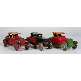Three Painted Tin Toy Cars