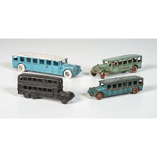 Four Cast Iron and Painted Toy Buses, Including Goodrich and Fageot
