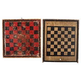 Two Paint Decorated Checkerboard Game Boards