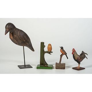 Four Folk Art Wooden Carvings of Birds 