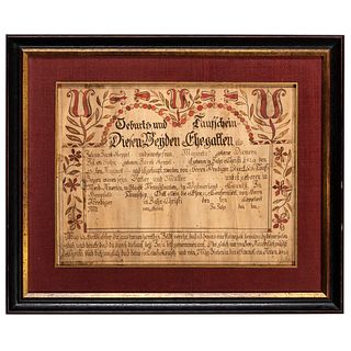 An Ink and Watercolor Fraktur Attributed to Frederich Hagemeister (Act. 1816-1829)