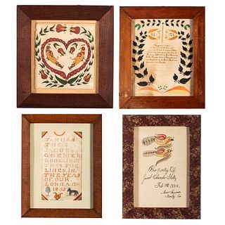 Four Pennsylvania Ink and Watercolor Frakturs and Bookplates