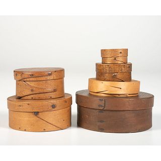 Six Miniature Bentwood Pantry Boxes