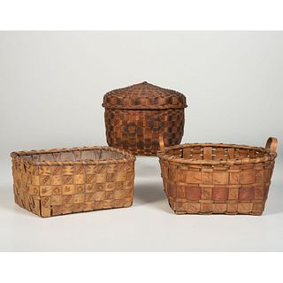 Three Penobscot Potato-Stamped Polychrome Baskets