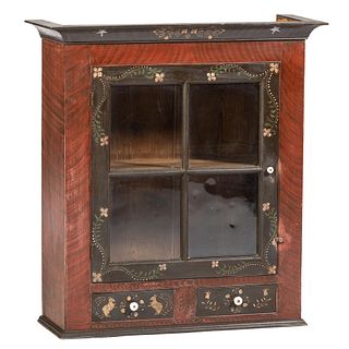 A Federal Style Grain-Painted and Floral Decorated Hanging Cupboard