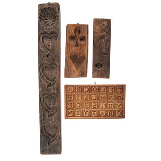 Four Carved Wood Butter or Biscuit Molds 
