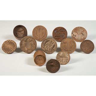 Twelve Carved Wood Butter or Biscuit Molds