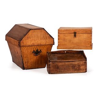 Three Tiger Maple Hinged-Lid Boxes