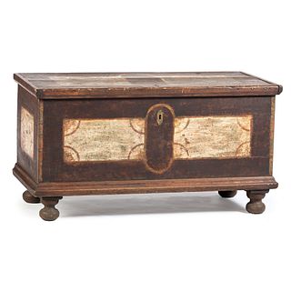A Chippendale Painted Cherrywood Blanket Chest with Bun Feet