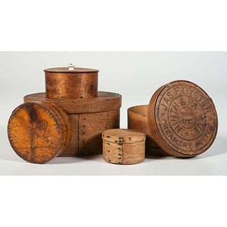 Five Bentwood Pantry Boxes with Unpainted Surfaces