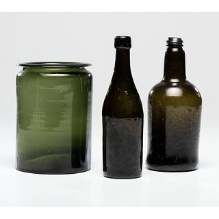Midwestern Olive Green Glass Bottles and Jar
