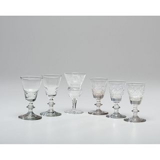 Six Blown, Cut and Etched Cordials