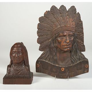 Two Cigar Store Wooden Indian Carvings