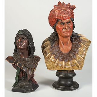 Two Painted Molded Plaster Cigar Store Indian Busts