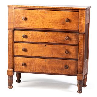 A Late Federal Inlaid Tiger Maple and Cherrywood Chest of Drawers