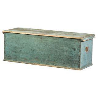 A Chippendale Iron-Mounted Blue Painted Pine Blanket Chest