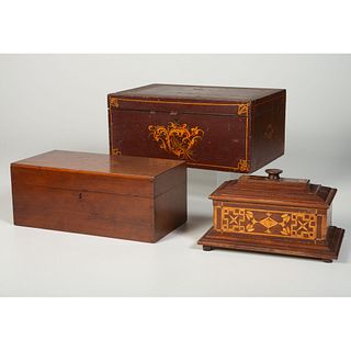 A Group of Inlaid and Paint Decorated Boxes 