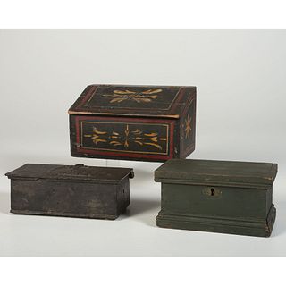 Scarce Patriotic Cast Iron Tobacco Box and Two Painted Boxes