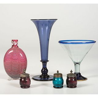Six Pieces of Colored Glass Tableware 
