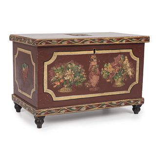 A Lehnware Miniature Chest with Decal Decoration