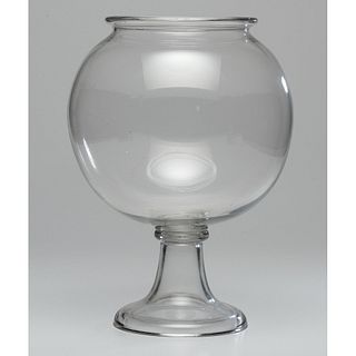 A Large Midwestern Blown and Molded Clear Glass Footed Fish Bowl